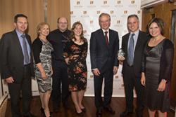 Left right: Colin Ridyard (CHEME), Professor Oliver Turnbull, Pro Vice-Chancellor, who introduced the Award; Lorna Tuersley & Catrin Plumpton (CHEME); Vice-Chancellor, Professor John G Hughes; Dyfrig Hughes (CHEME) & Janine Hughes of Liverpool University.